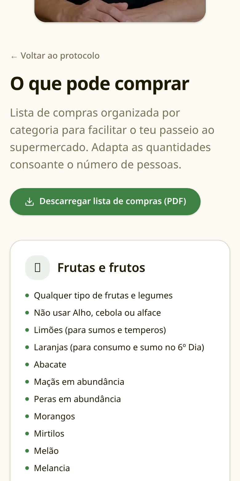 Página real da lista de compras do protocolo